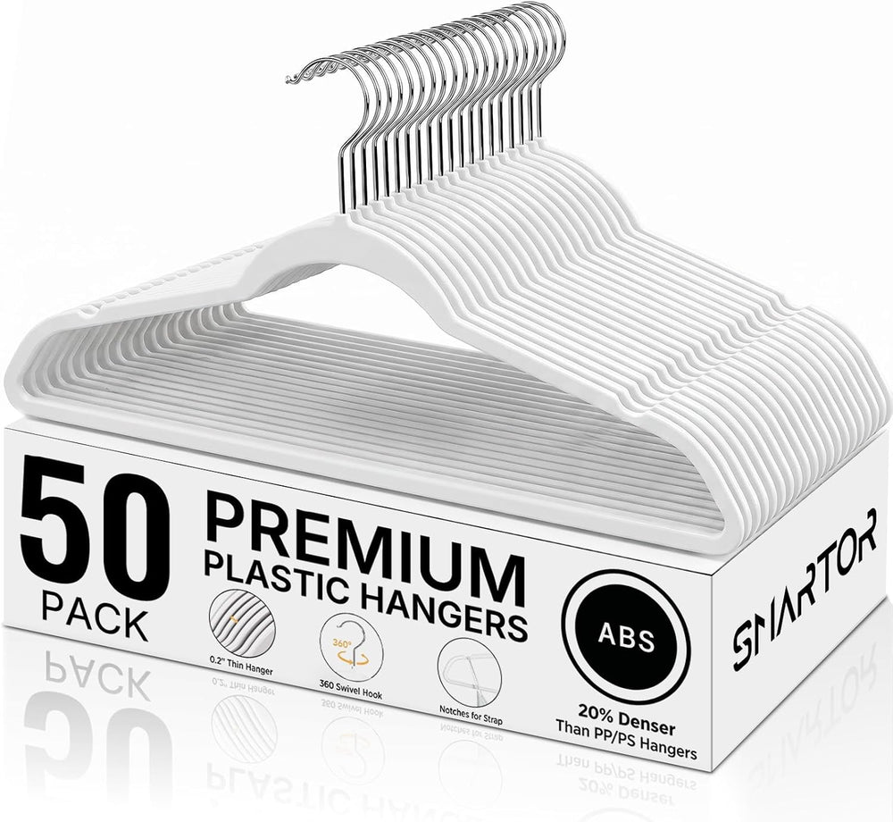 SMARTOR Plastic Hangers 50 Pack - Thin Clothes Hangers Heavy Duty