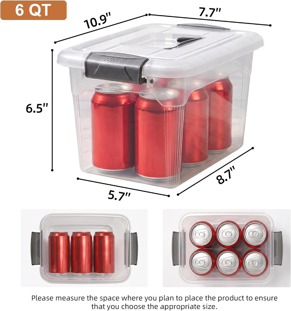 Citylife 6 Packs 6 QT Storage Bins with Lids Clear Plastic Bins with Grey Han...