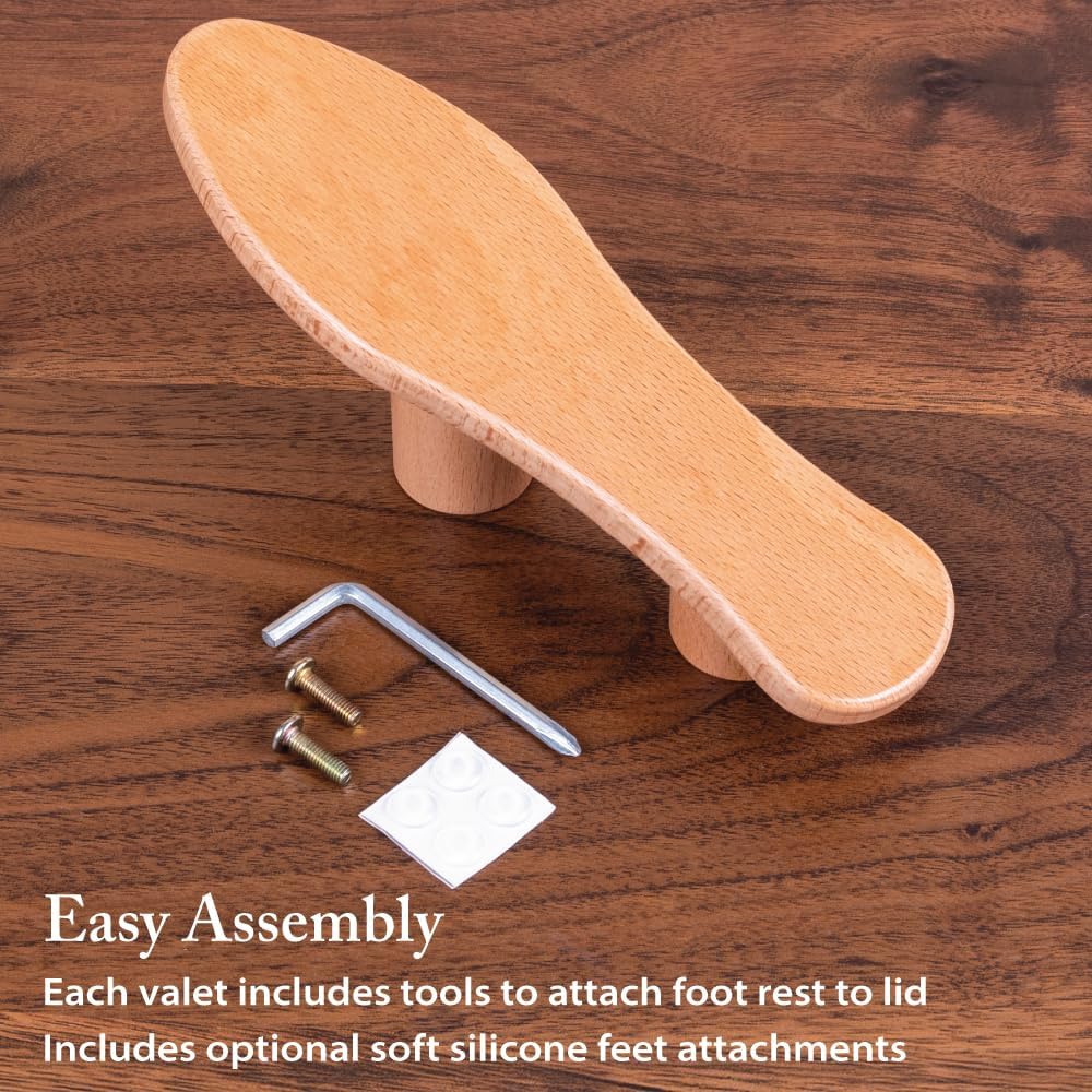 FootFitter Beech Wood Valet Box, Premium Shoe Shine Storage Organizer