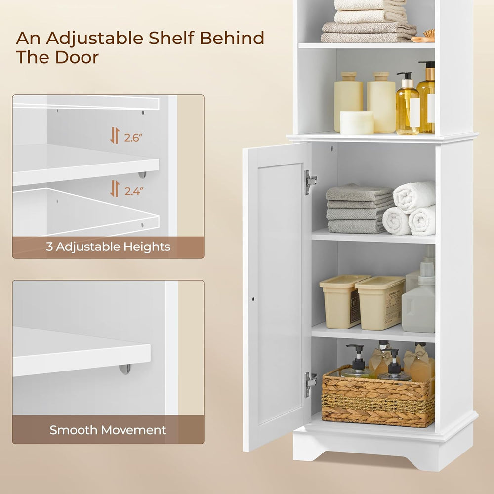 Yaheetech Tall Narrow Bathroom Storage Cabinet with Door and Shelves, White