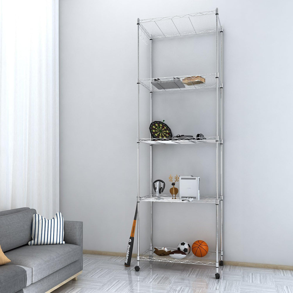 Homdox 5 Tier Steel Wire Shelving Unit on Wheels,Chrome Shelves for Garage Ki...