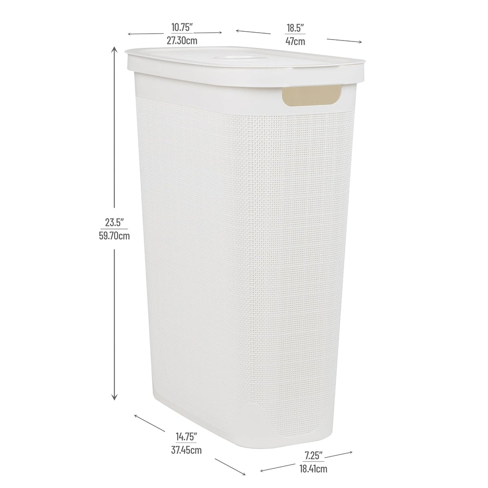 Mind Reader Slim Laundry Hamper with Lid, 40L Clothes Basket, Linen Design, P...