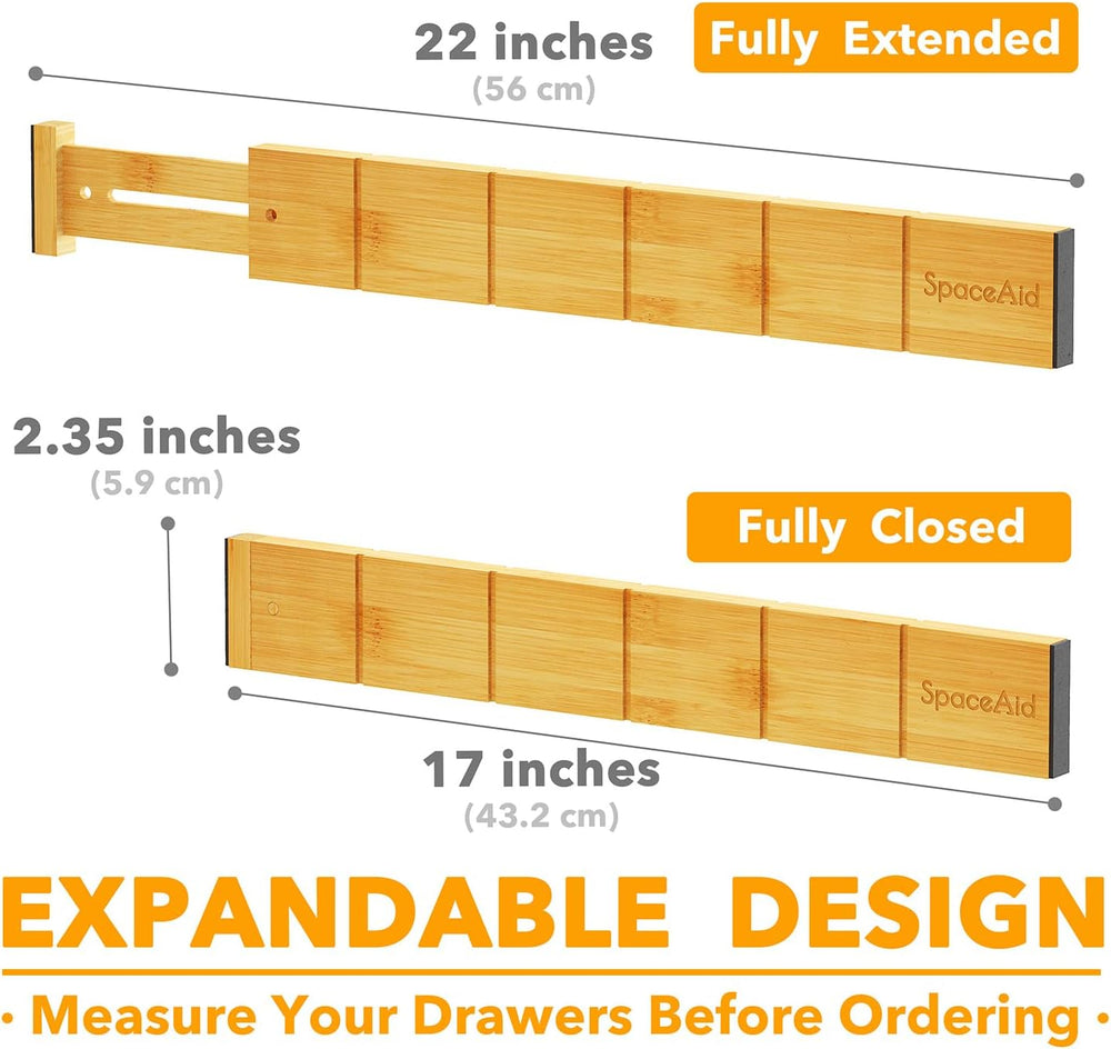 SpaceAid Bamboo Drawer Dividers with Inserts and Labels, Kitchen Adjustable D...