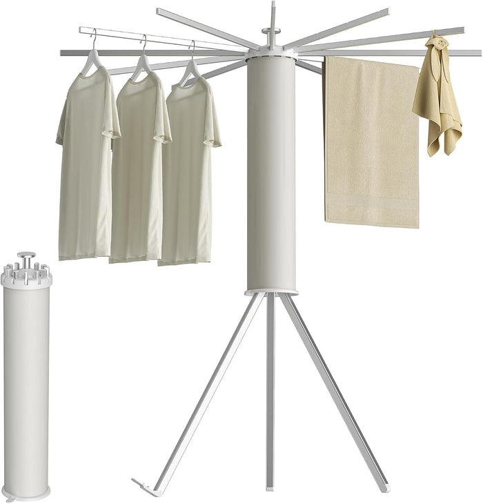 SUNOUTLY Tripod Clothes Drying Rack, Garment Rack Portable and Foldable Space Saving Laundry Drying Rack - Dryer Rack Clothing Floor Folding Balcony Bedroom Household (Light Grey, 12 rods)