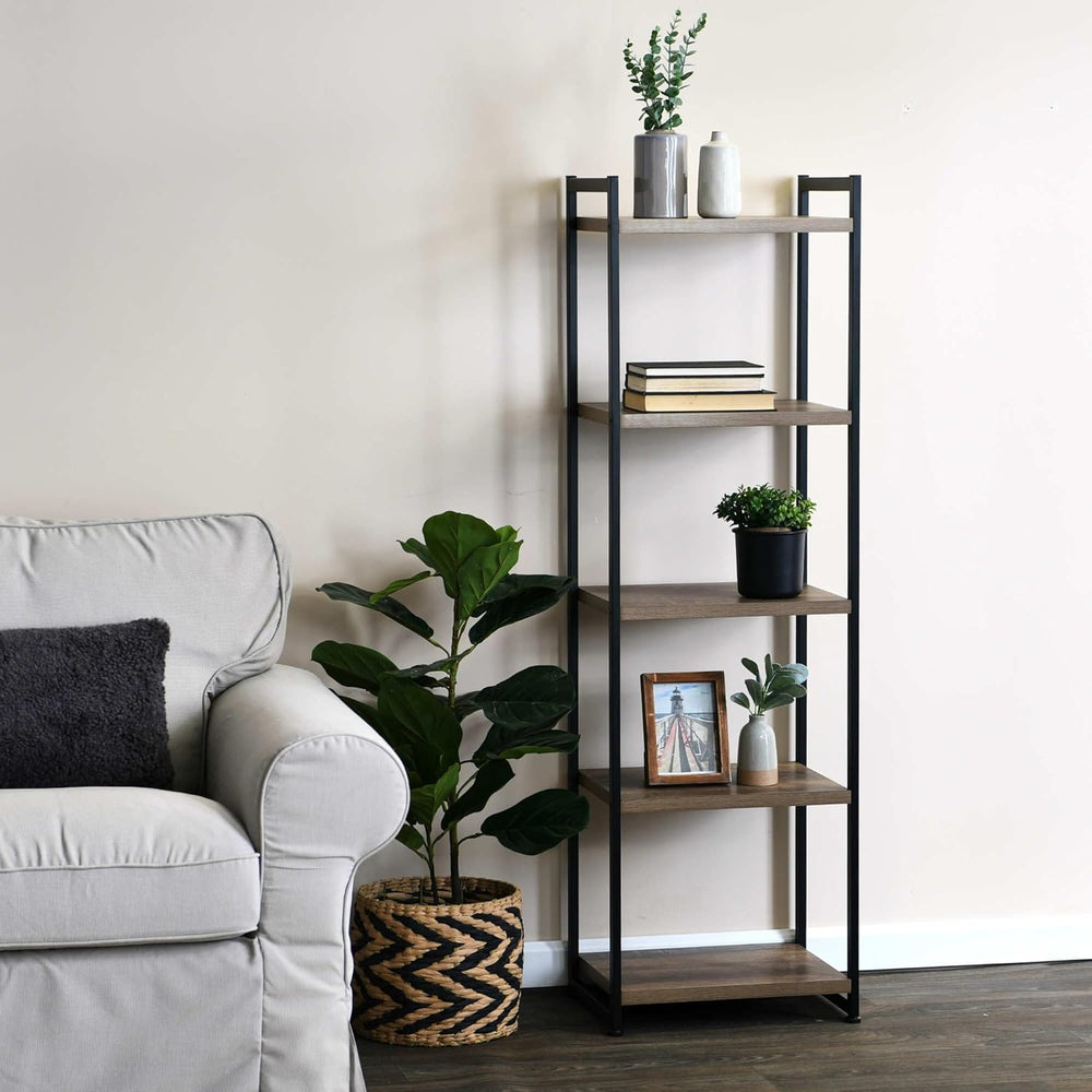 Household Essentials 5 Tier Storage Tower Metal, Grey Shelf – Black Frame, As...