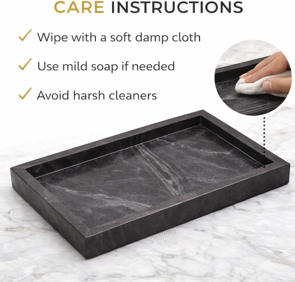 Natural Marble Tray, Black, 12" x 8", Rectangular