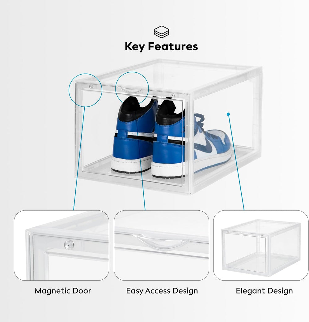 SPACECRAFTERS® Shoe Boxes Clear Plastic Stackable with Magnetic Door, Foldabl...