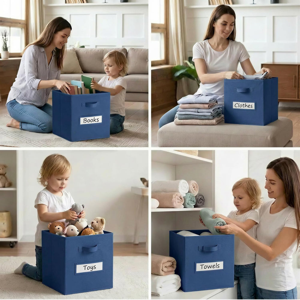 Storage Bins,11" Cube Storage Bin with Labels,10pcs,Navy Blue