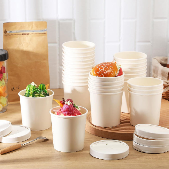 Fulmoon 16 oz 100 Pack Paper Containers with Lids Soup Bowl Cup, White
