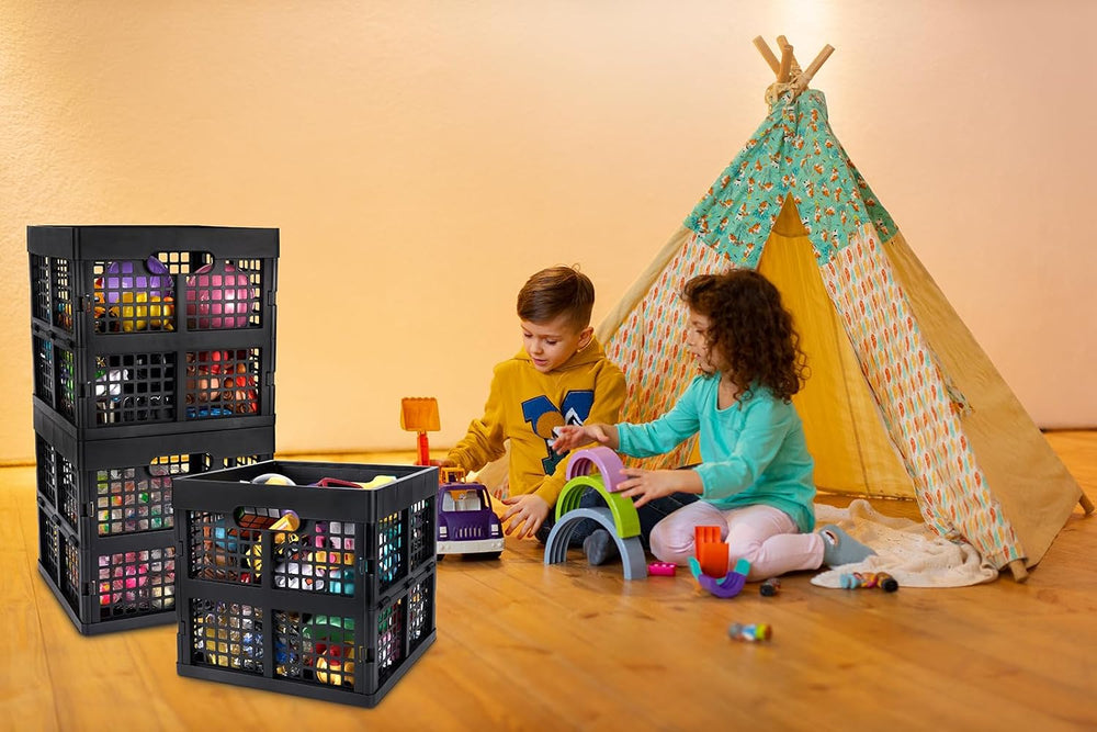 Eslite 3-Pack Collapsible Plastic Storage Crates,Foldable Crates for Storage,...