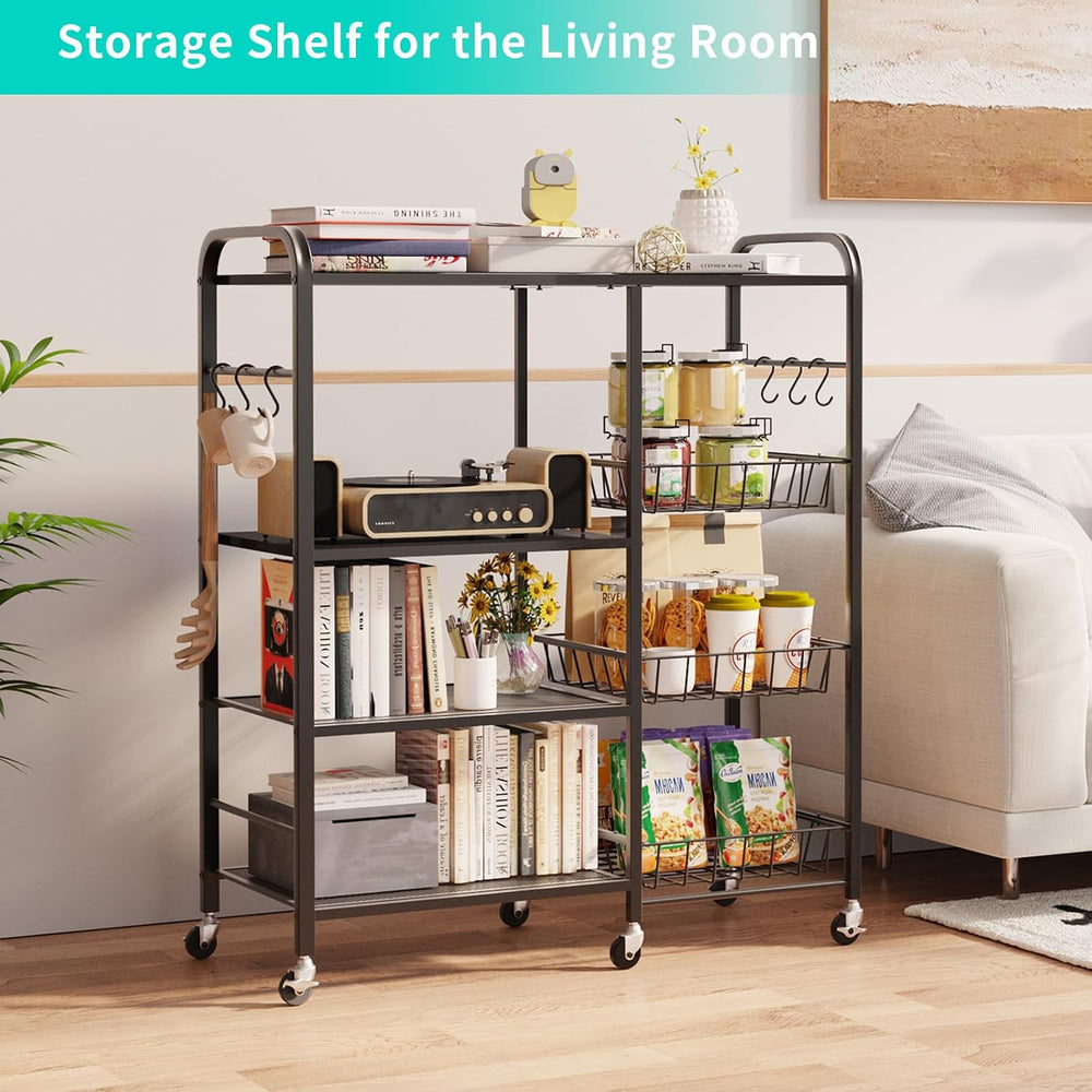 HapiRm Rolling Kitchen Microwave Cart - 4 Tier Microwave Table Stand with Pul...