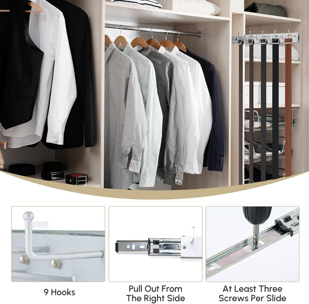 Blulu 2 Pcs 13.8'' Sliding Tie Rack Hangers for Closet, 9 Tie Each, S...