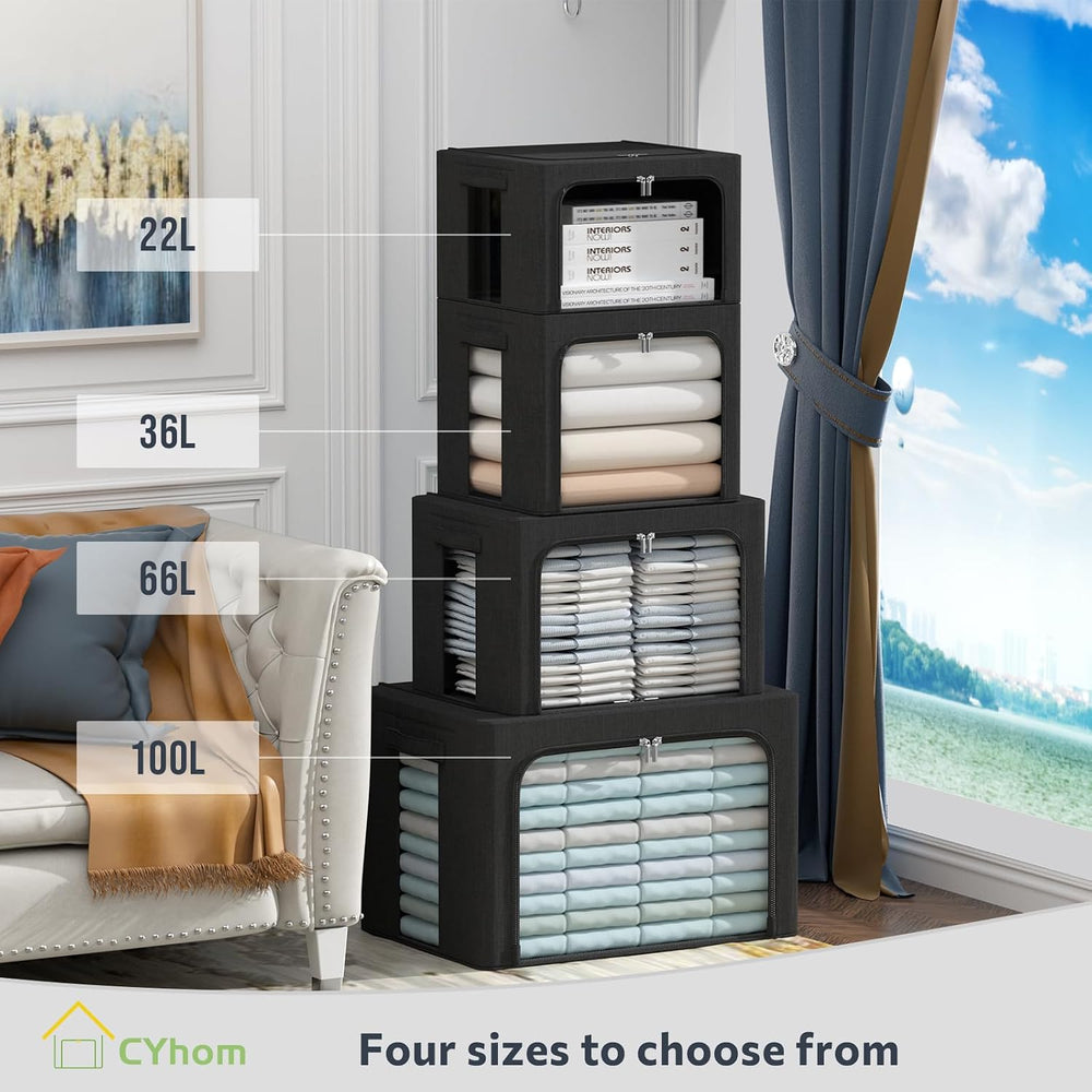 CYhom 3Pack Foldable Storage Bins - Frame Storage Box Linen Fabric Stackable ...
