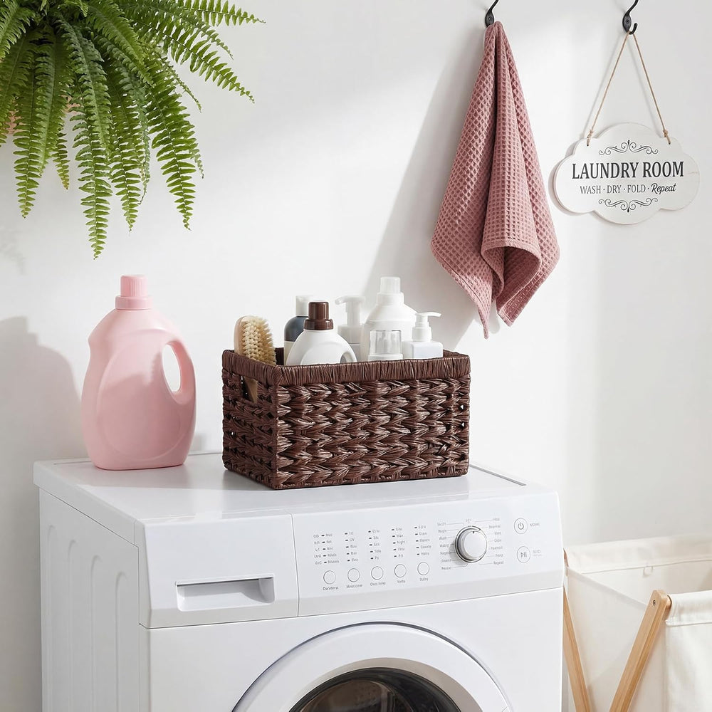 Briwooody 3 Pcs Wicker Storage Baskets with Bamboo Lids 13 x 8.7 x 7.1 Inch S...