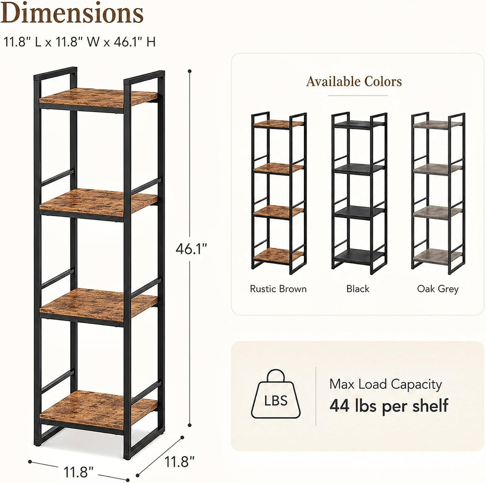 BYFU 4 Tier Bathroom Storage Open Shelf Rustic Brown Metal Corner Rack