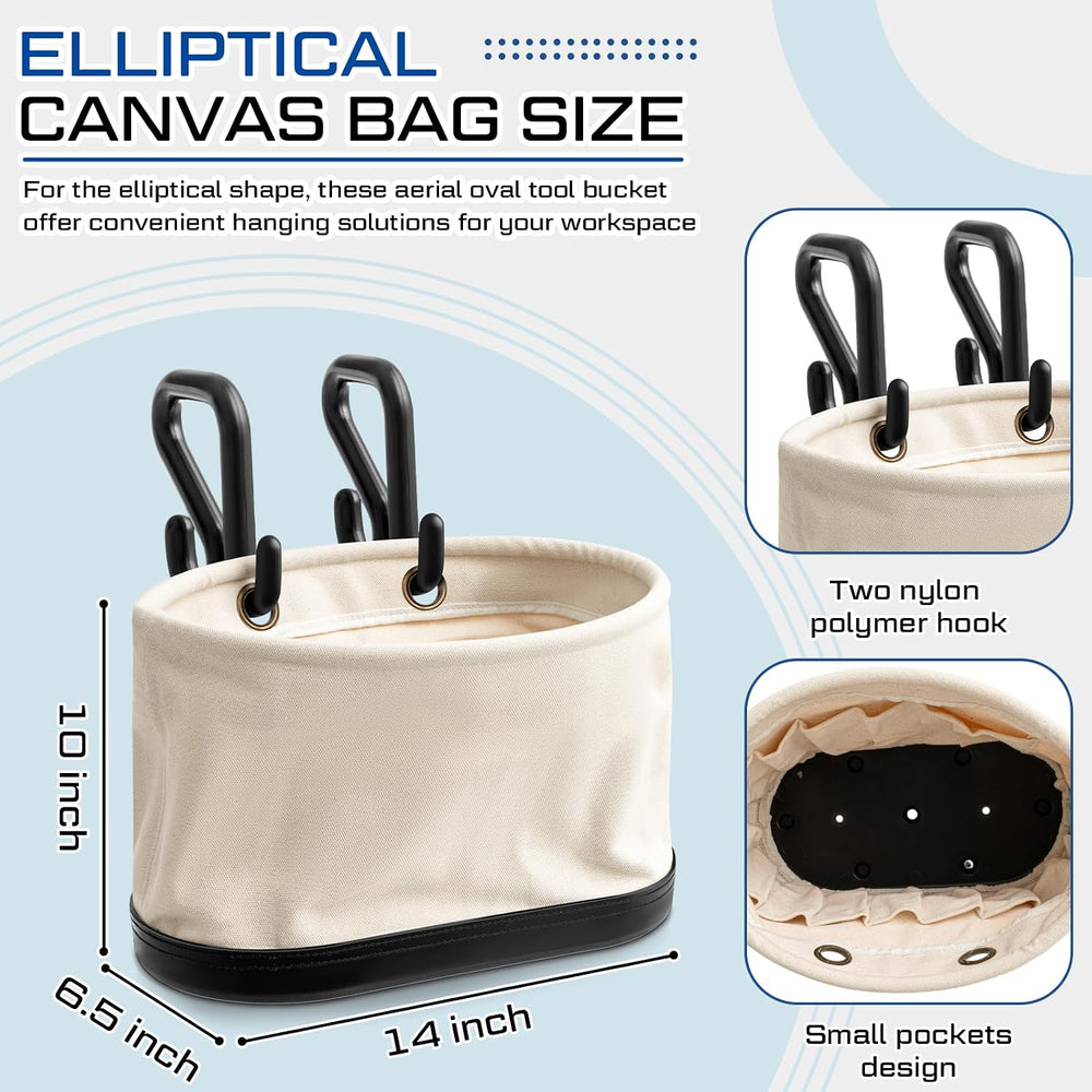 Eccliy 2 Set of Canvas Bucket Bags, Aerial Oval Tool Bucket with Black Polypr...