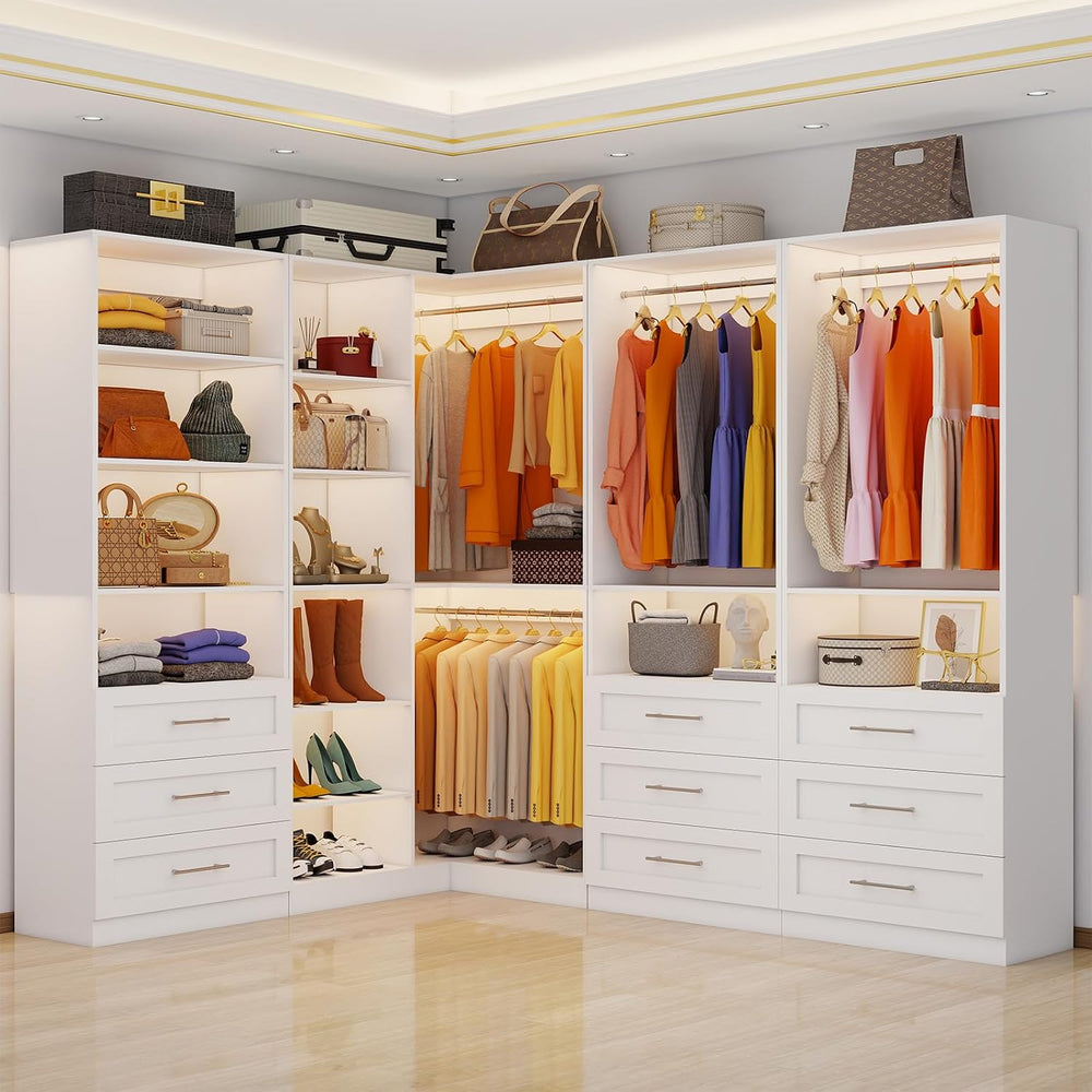 Closet System with 4 Sets, 8.5FT-21.5FT Corner Closet Organizer System with 9...