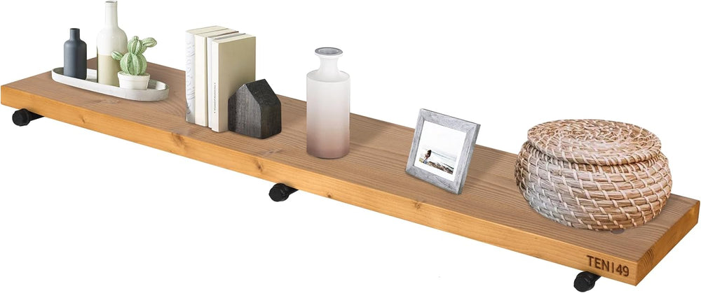 TEN49 Industrial Pipe Wood Wall Shelf - 60" Real Wooden Shelf w/ Special...