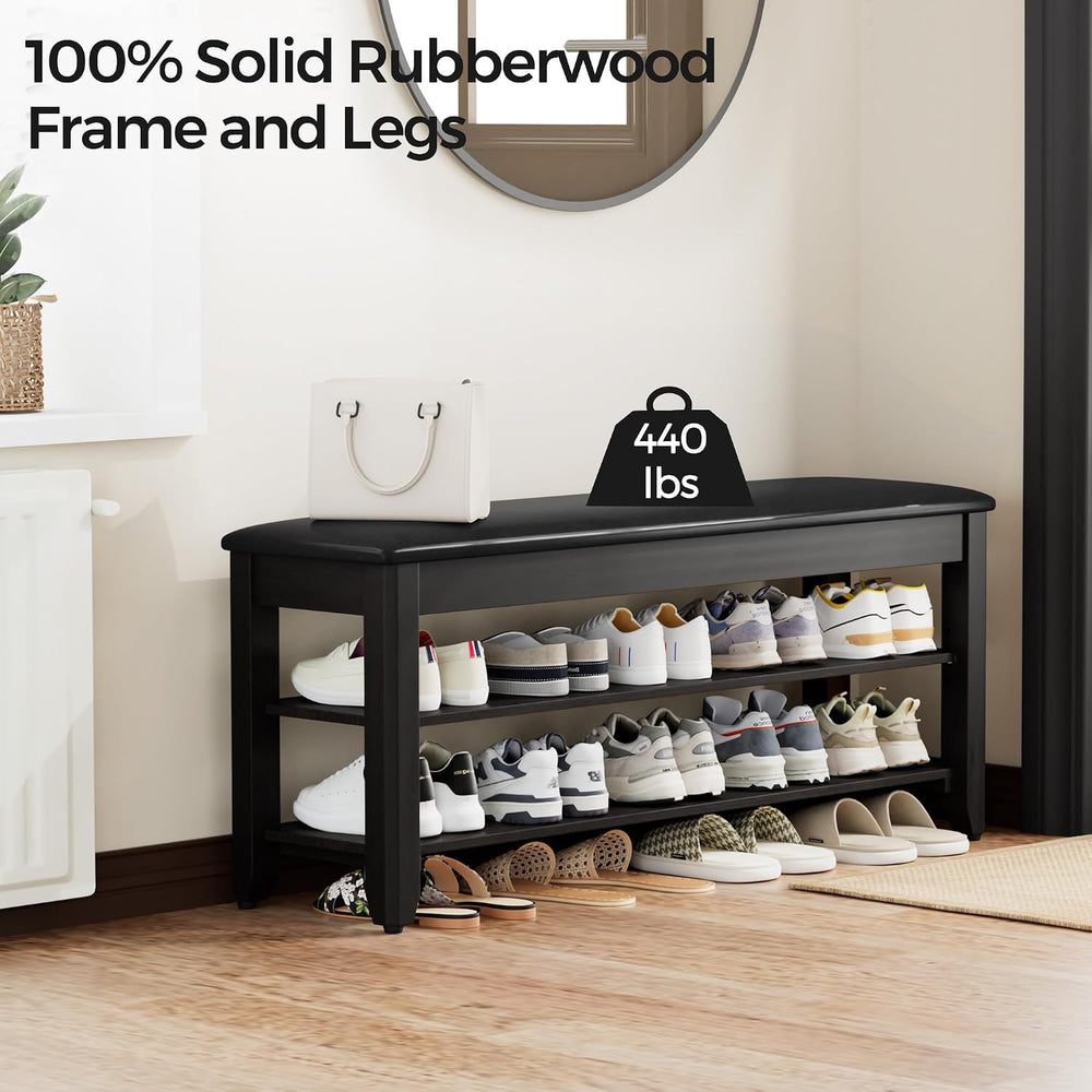 Homleke 39.4" Wide Solid Wood Shoe Rack Bench with Flip-Top Storage