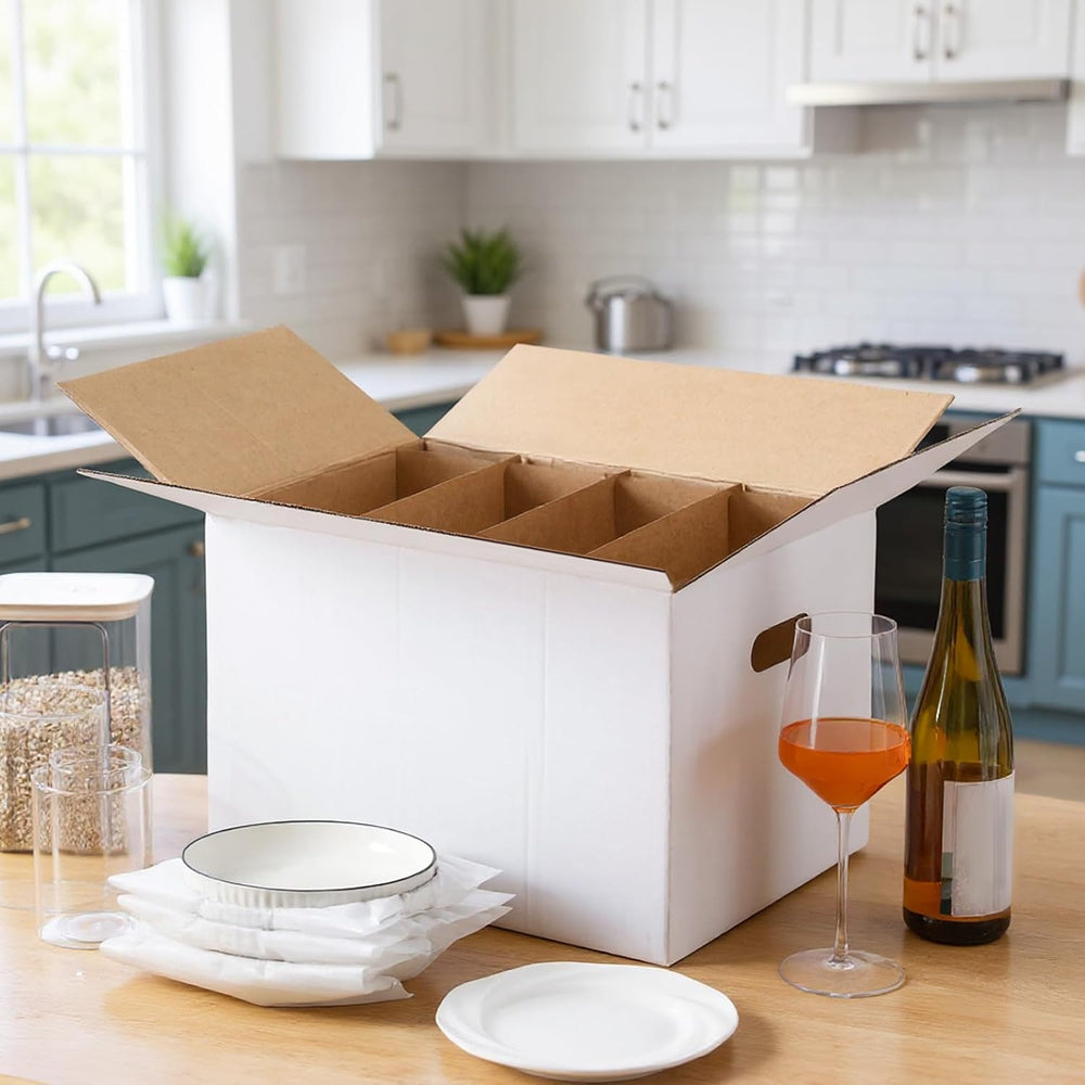 MotiMind 4 Sets Dish Moving Boxes with Divider Kits 15 x 12 x 10 Inches