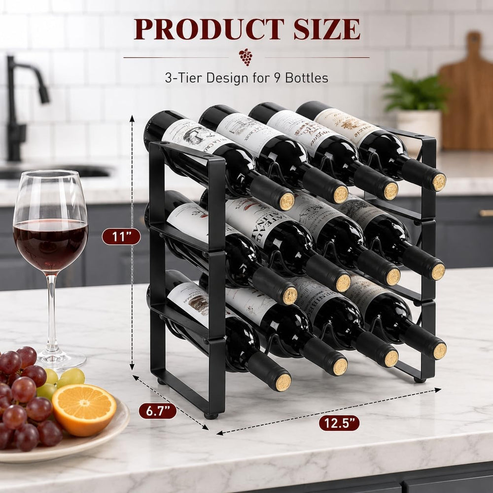 Wine Racks Countertop 3 Tier Stackable Wine Rack Tabletop Metal Wine Storage ...