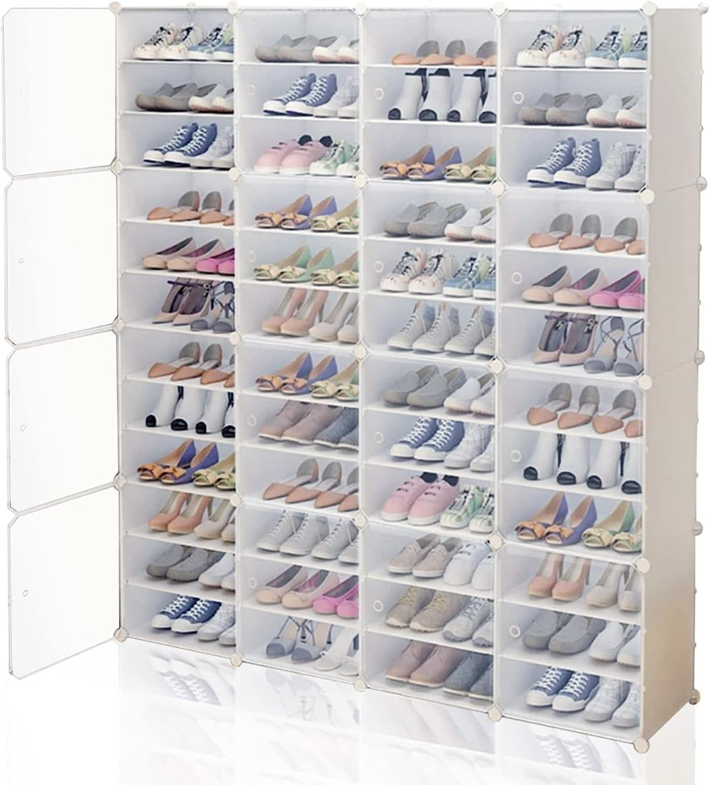 Portable Shoe Rack Organizer 12 Tier DIY Shoe Cabinet, 96 Pairs White Plastic...