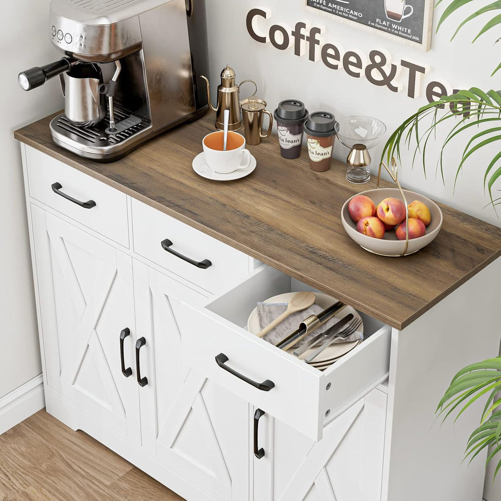 HOSTACK Kitchen Buffet Cabinet with Storage, Sideboard Coffee Bar, White