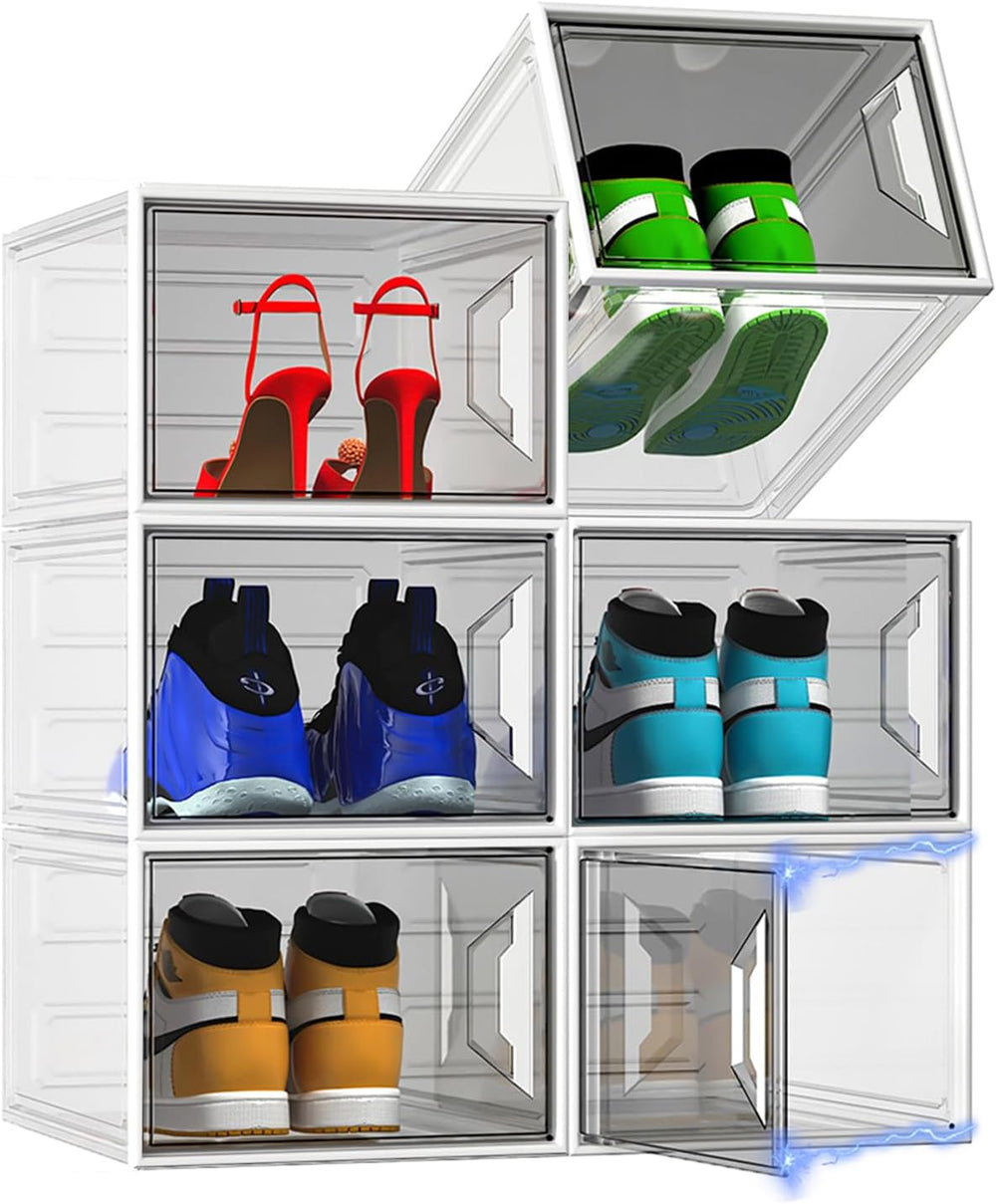 6 Pack Shoe Storage Box Organizer, Clear Thicken Stackable Plastic Shoe Boxes...