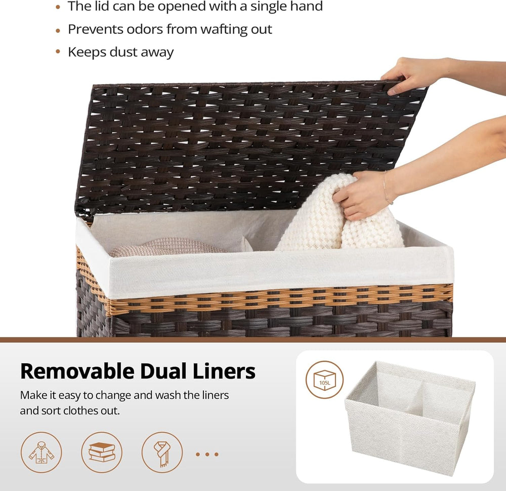 OIAHOMY Storage Basket with Lid, 27.7 Gallon (105L) Blanket Basket with Remov...