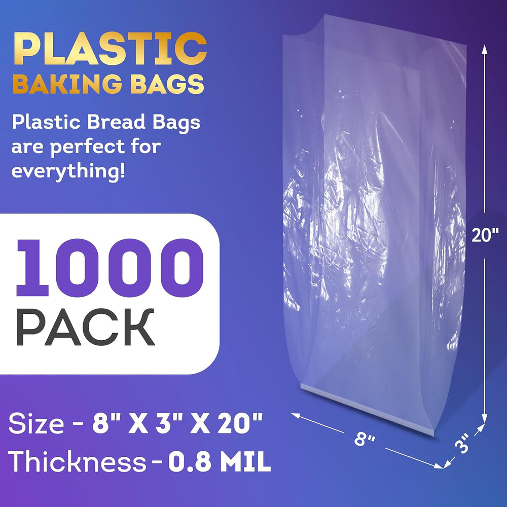 APQ Clear Gusseted Poly Bags, 8 x 3 x 20 Inch, 1000 Count