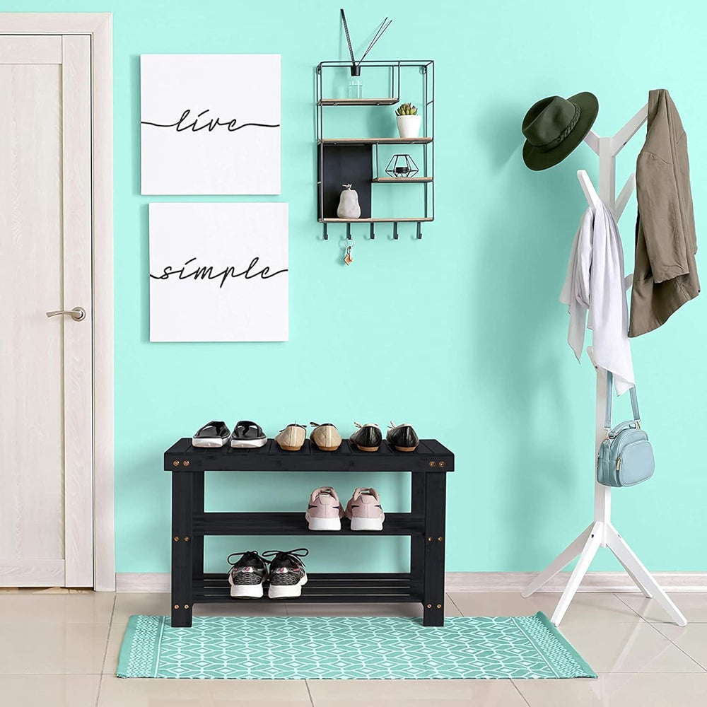 Bamboo 3 Tier Shoe Rack Bench, Premium Shoe Organizer or Entryway Bench, Perf...