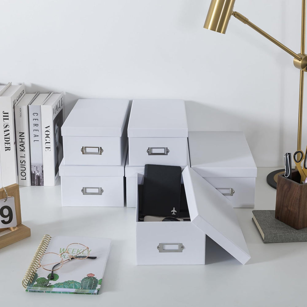 Soul & Lane - White Photo Storage Boxes with Lids, Set of 6 in 2 Sizes