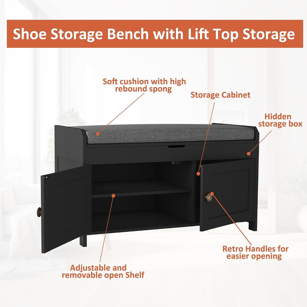 HOMEFORT 30" Shoe Bench with Lift Top Storage, Entryway Bench with Cushi...