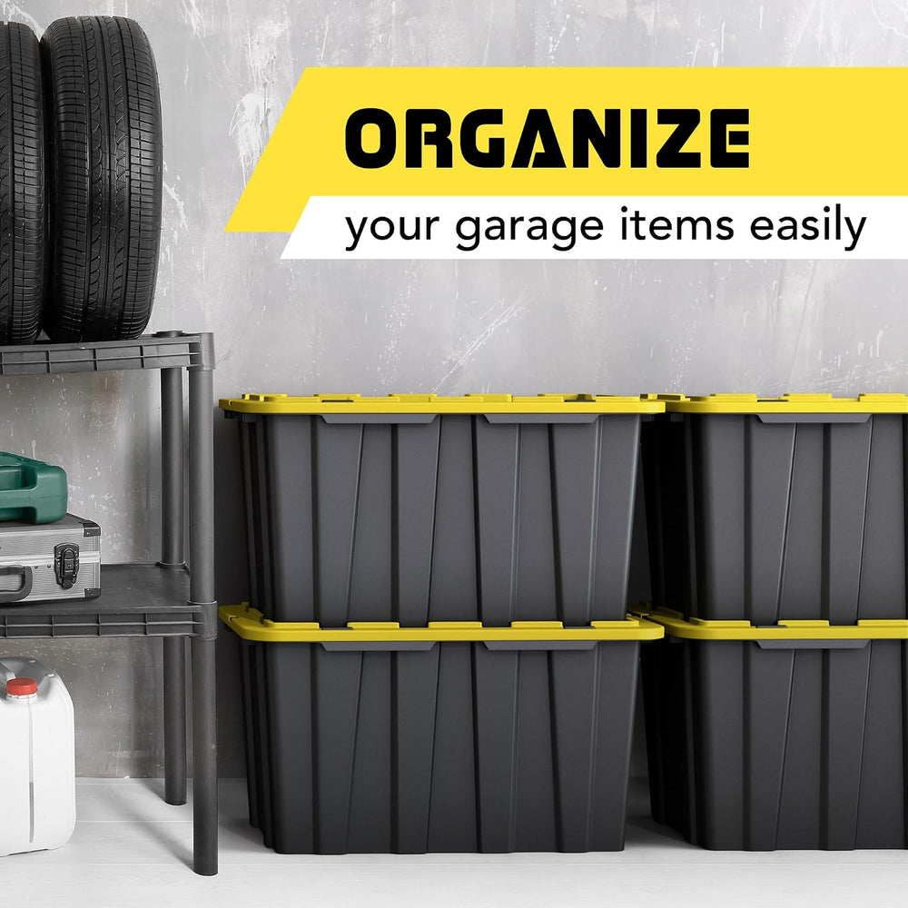 4 PACK of 17 Gallon Large Black & Yellow Storage Bins | Plastic Tote Orga...