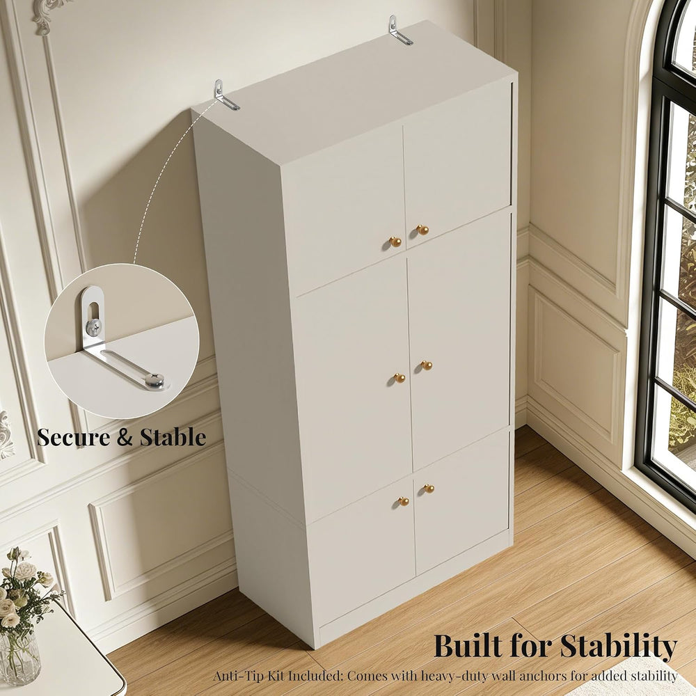 71" Tall Kitchen Pantry Cabinet with Adjustable Shelves,White
