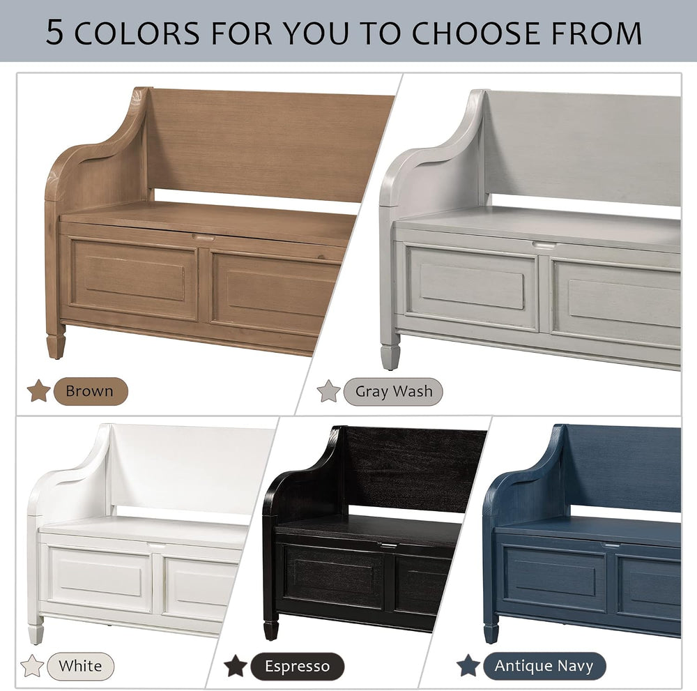 P PURLOVE 42 Inch Rustic Style Storage Bench,Antique Navy and Beige