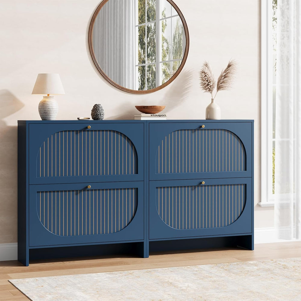 Nicetree Fluted Shoe Cabinet for Entryway, Modern Shoe Rack with Anti-Tip Pro...