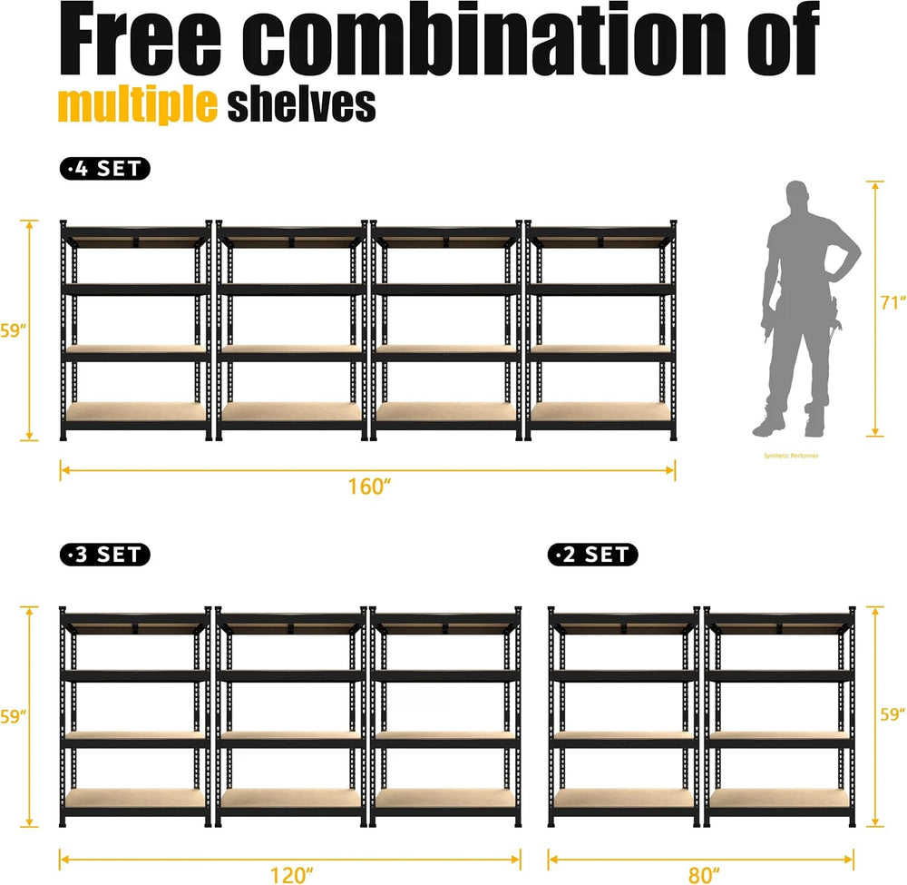PrimeZone 40"W x 20"D x 59"H Garage Shelving, 4-Tier Storage S...
