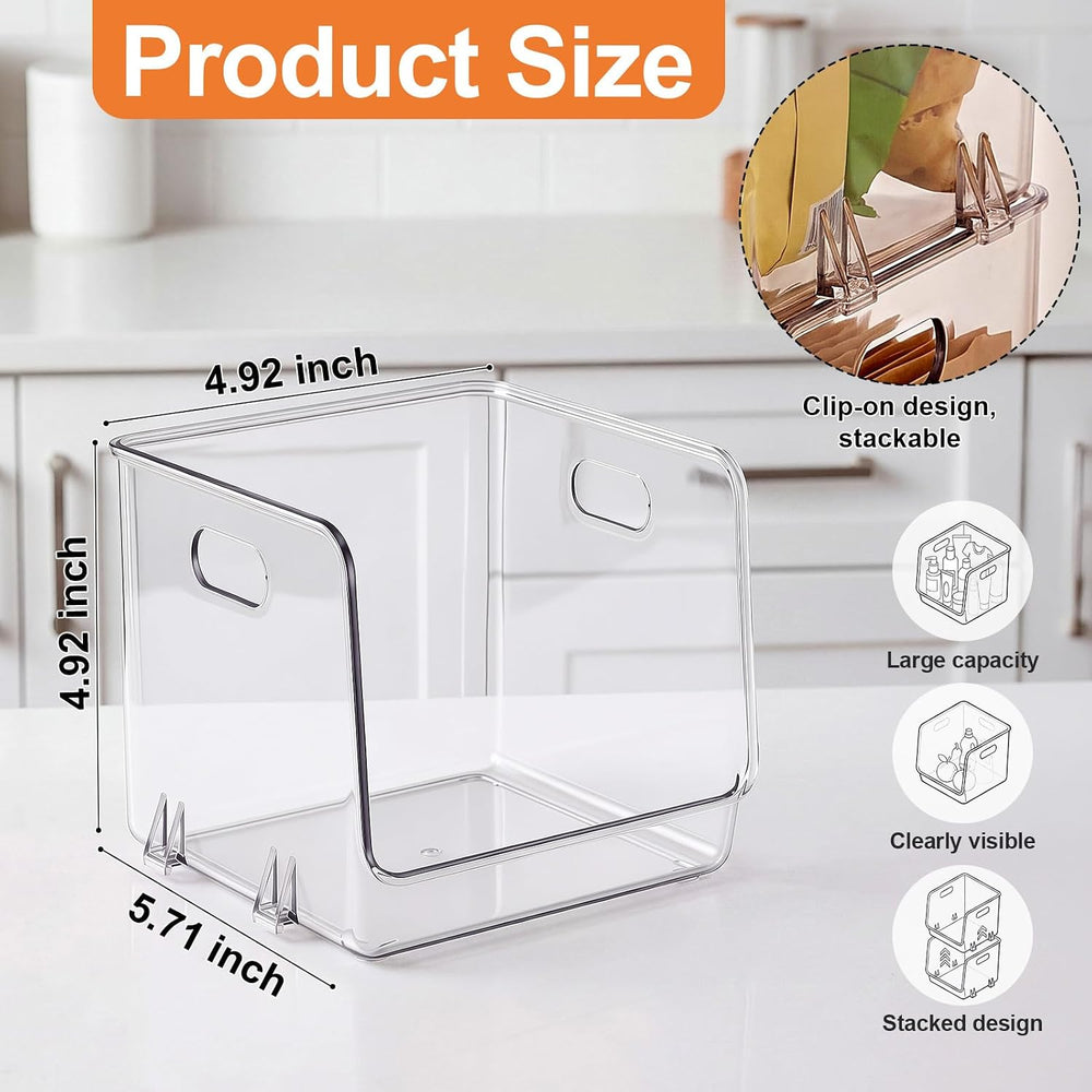 6 Pcs Clear Plastic Storage Bins Stackable Pantry Organizer