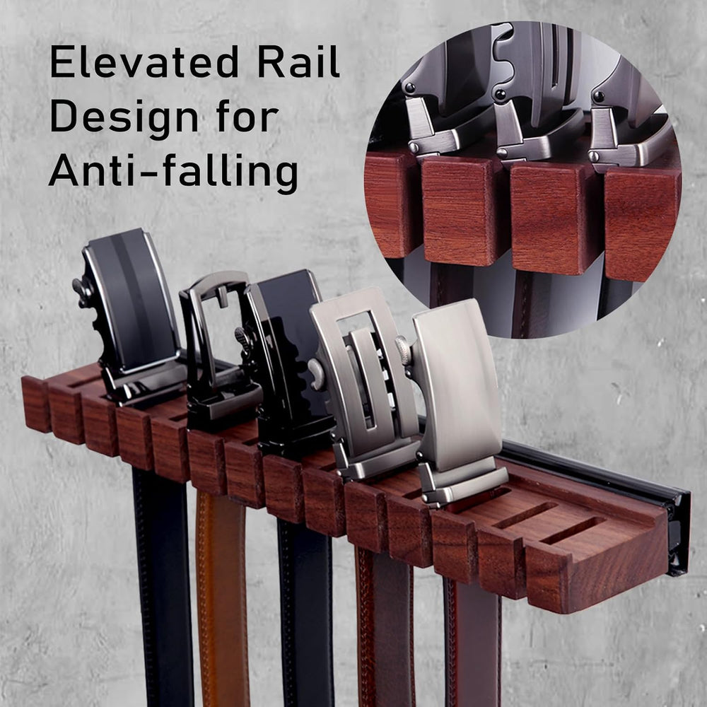 12 Belts Walnut Wood Belt Holder with Slide