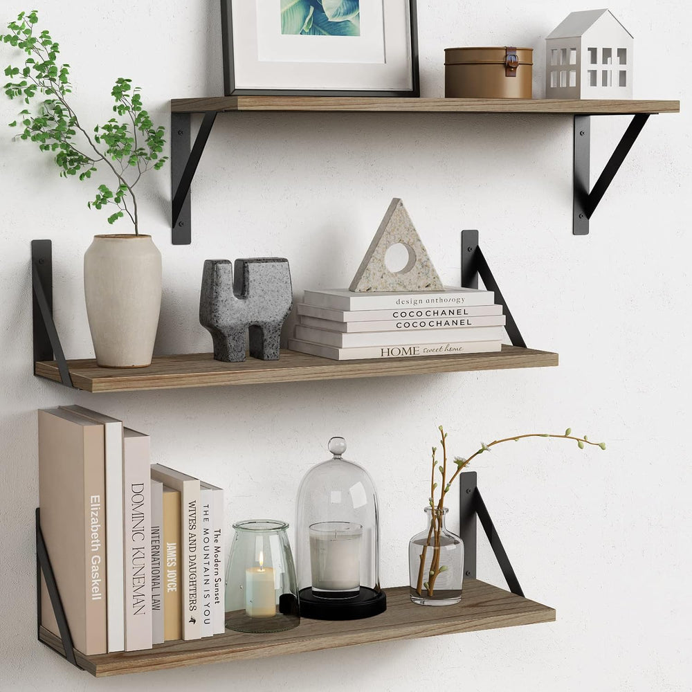 Forbena Wood Floating Shelves for Wall 24 inches Long, Large Bathroom Hanging...