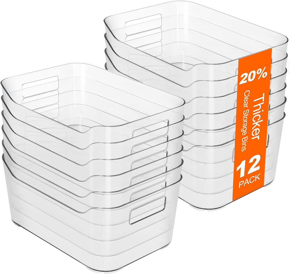Hudgan 12 Pack Pantry Storage Bins for Kitchen Cabinet, Clear Plastic Organiz...