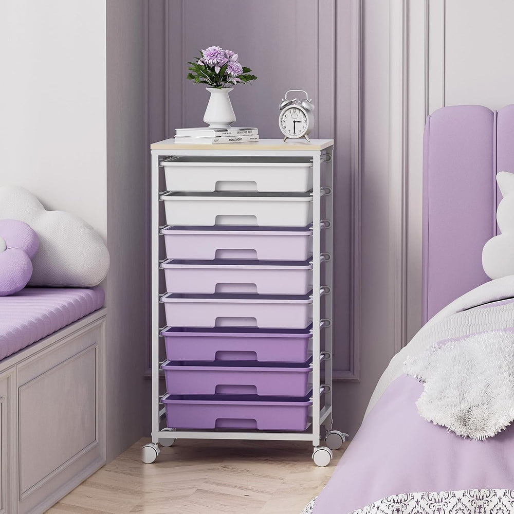 SYKIARIOL Rolling Cart with Drawers,8 Drawers Storage Cart,Purple
