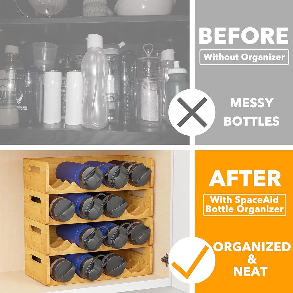 SpaceAid Bamboo Water Bottle Organizer with Labels, Kitchen Pantry Water Bott...