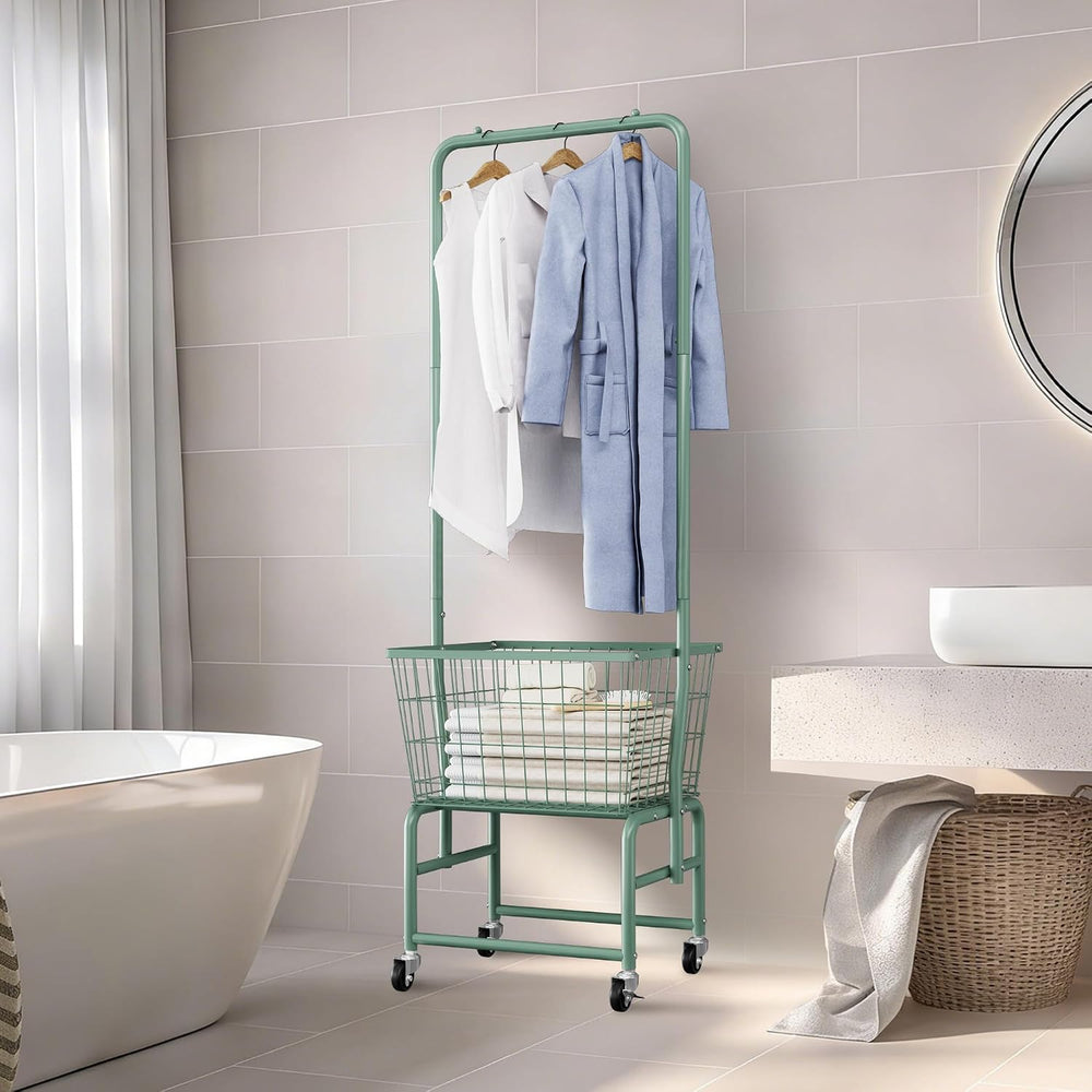 Rolling Laundry Cart with Wheels, Laundry Hamper Basket Organizer with Clothe...