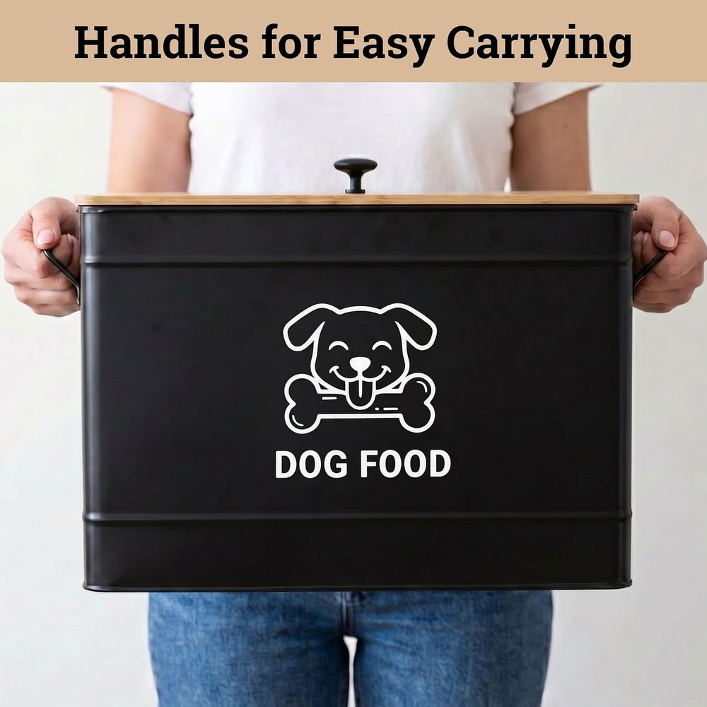 Metal Dog Food Container 15-20 lbs w/ Airtight Bamboo Lid, 70 Cup Capacity
