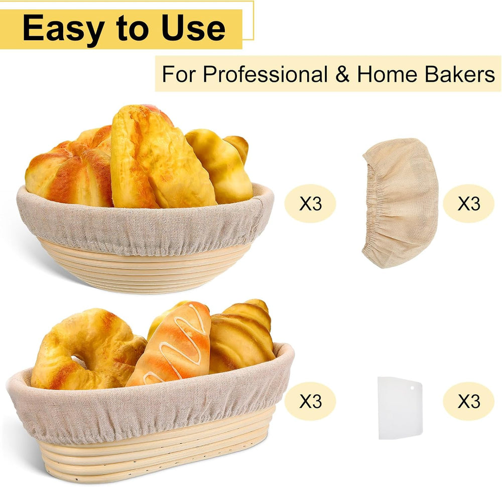 Geetery 6 Pack Bread Banneton Proofing Baskets 10 Inch Oval and 9 Inch Round ...