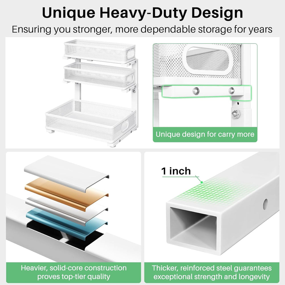 Kitstorack Under Sink Organizer, 2-Pack 3-Tier Height Adjustable Thickened Me...