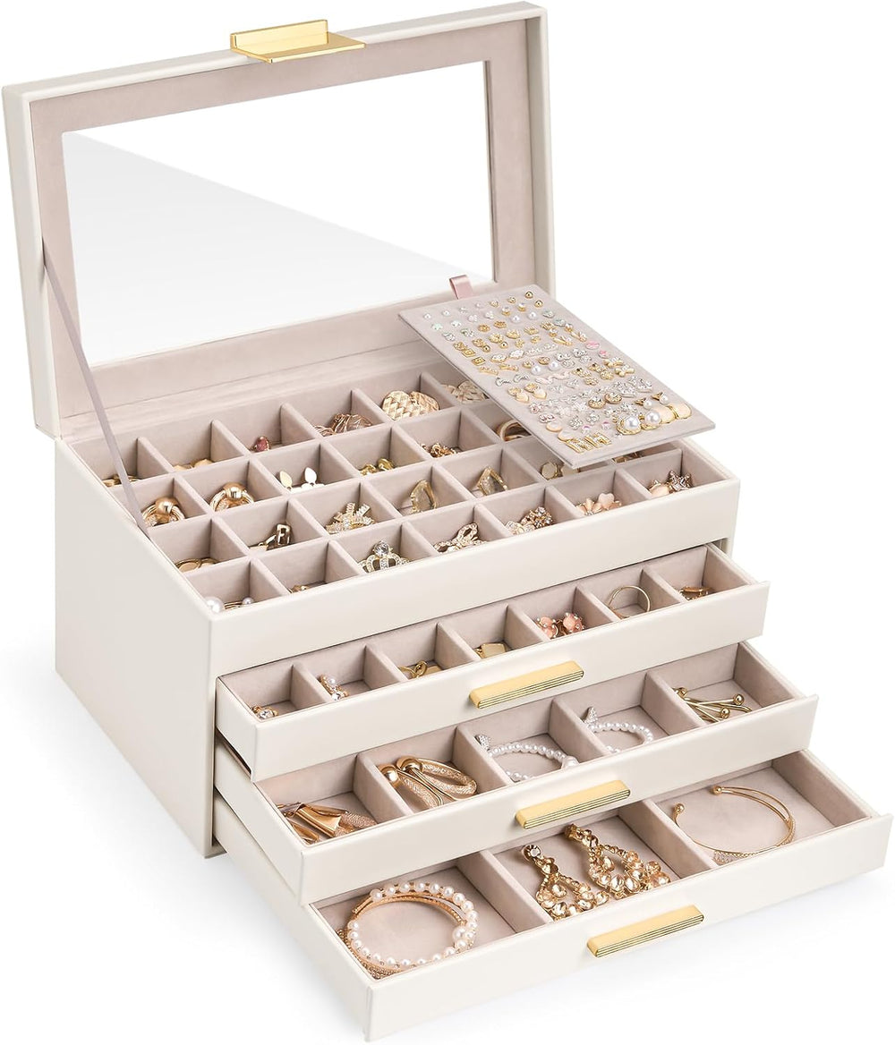 Lolalet Earring Storage Box Case with Glass Top, Large Earring Jewelry Holder...