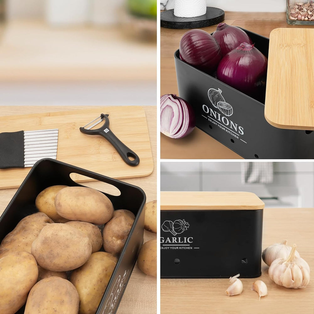 Kitchen Vegetable Storage Set of 3, Metal Onion Garlic Potato Storage Set, Ki...